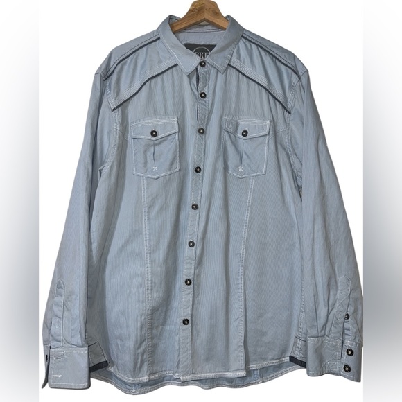 BKE Button-Up Men's Gray/Light Blue, Size XL - Picture 2 of 8